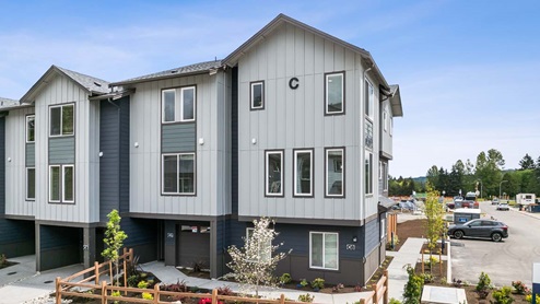 Exterior view of townhome model home at Cathcart Crossing