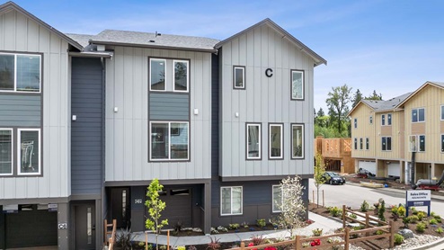 Exterior view of townhome model building at Cathcart Crossing in Snohomish Washington