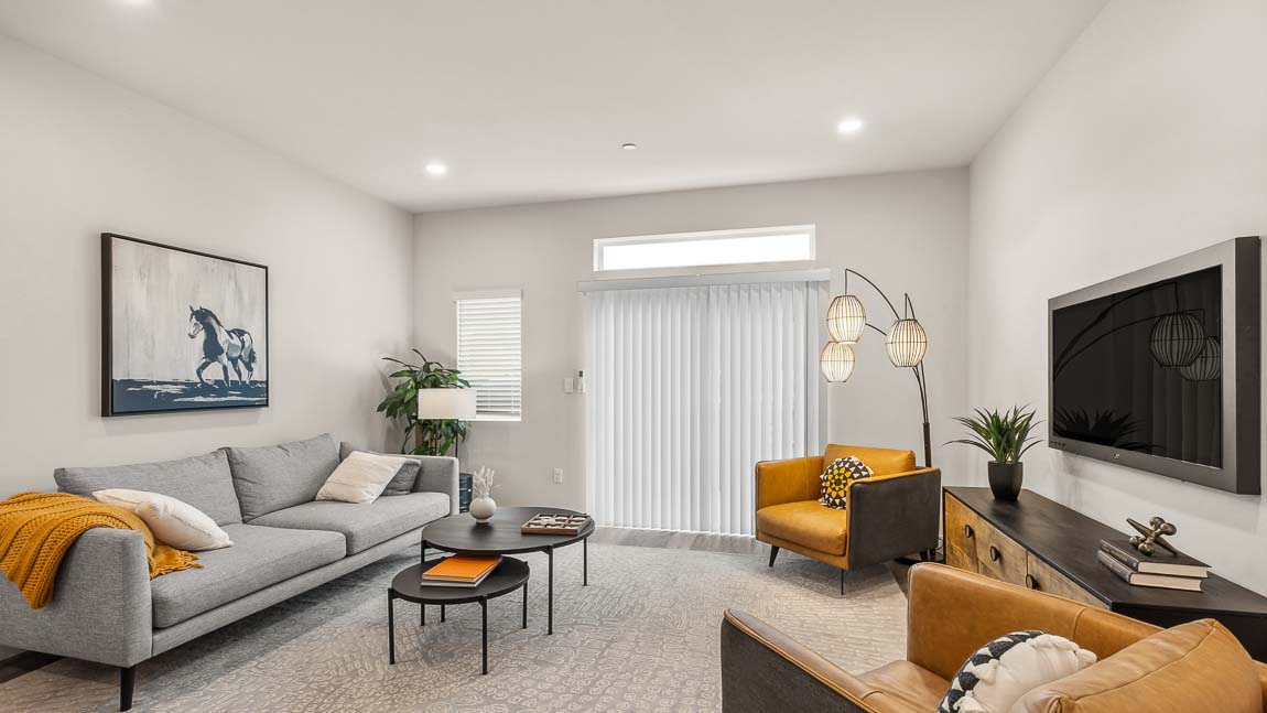 Wide angle view of Capri model home living room