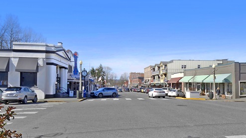 Street view of Downtown businesses and shopping located in Snohomish Washington