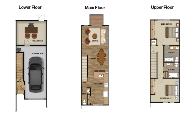 Bennett three-story floor plan built at Delaney Park