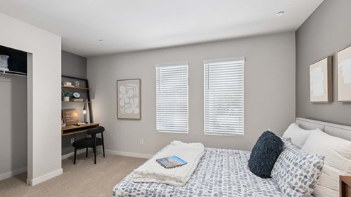 Closer view of desk area located beside the closet in the upstairs bedroom of the Bennett model home