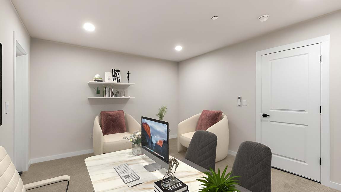 Alternate view of the Bennett lower floor flex space furnished as a home office