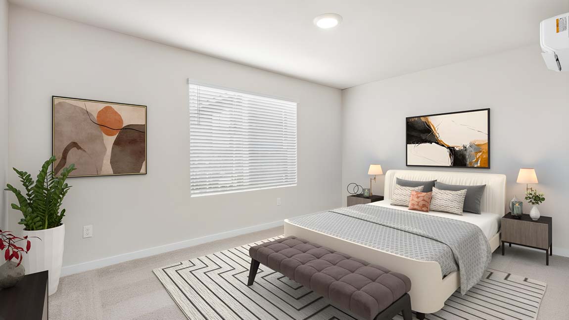 Primary Bedroom with large window on upper floor