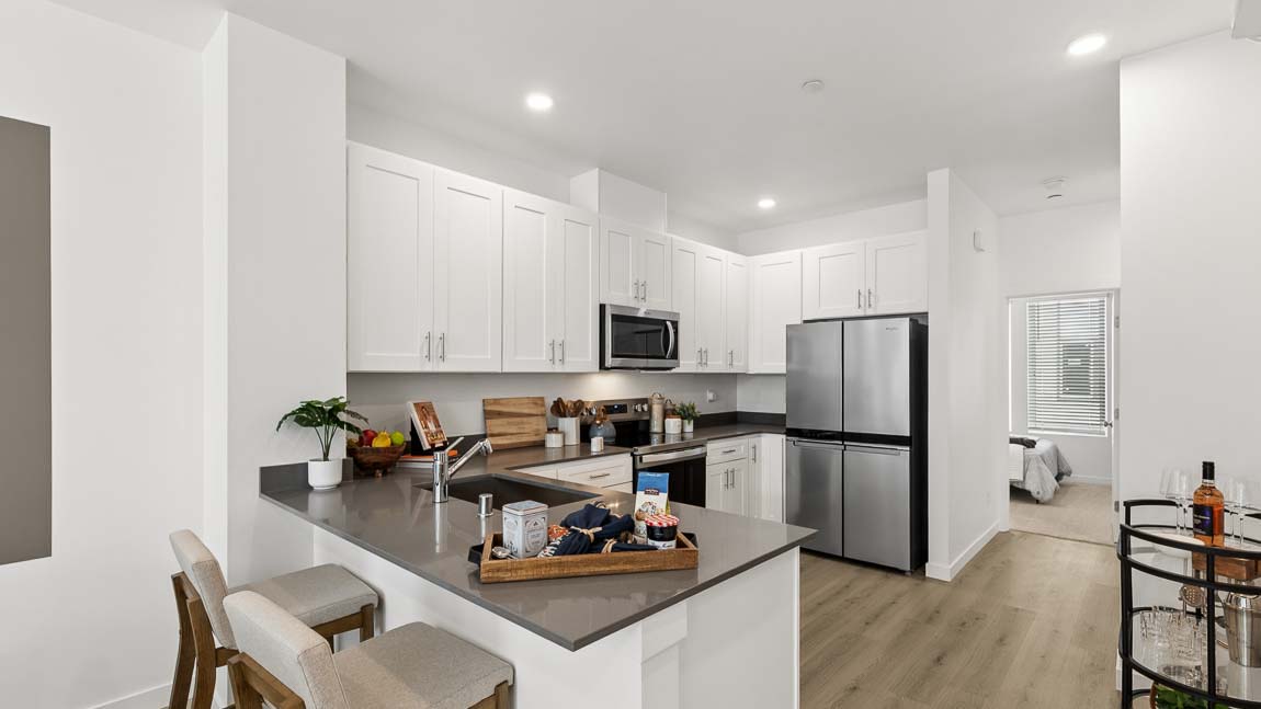 Spacious bright kitchen with ample storage