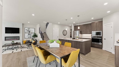 Open concept kitchen, dining, and living room