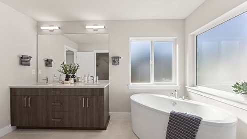 Primary bathroom suite with 2 sink vanity
