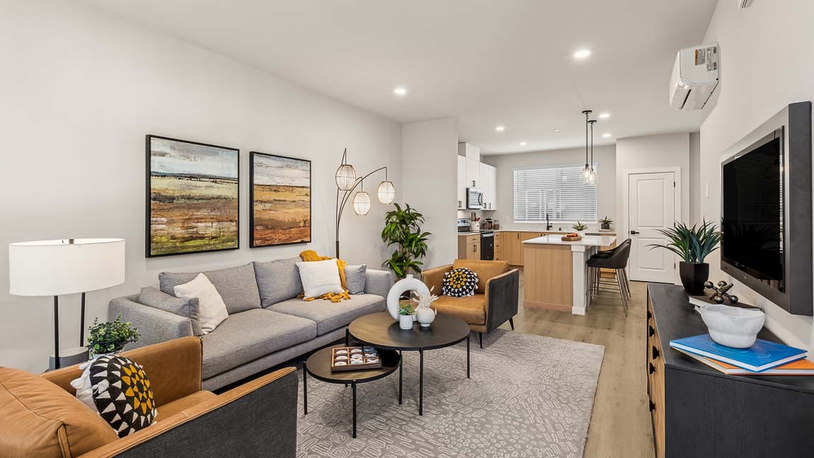 View of living kitchen in this open-concept home