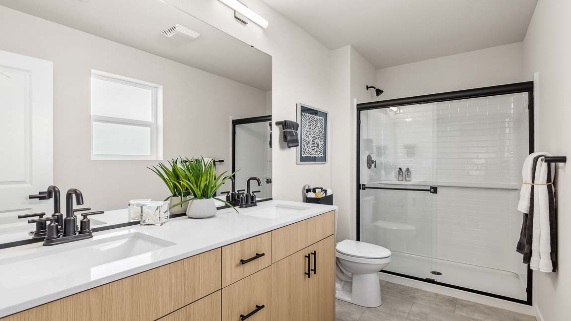 Primary bathroom with 2 sink vanity and Extra large step in shower