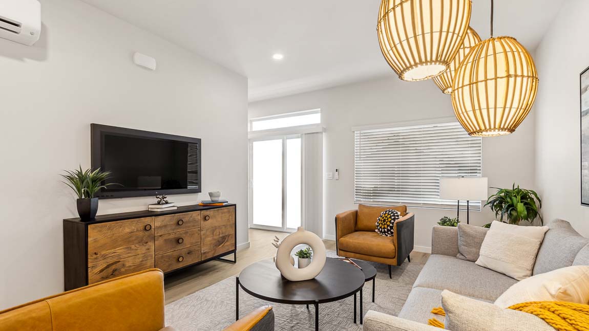 View of living kitchen in this open-concept home