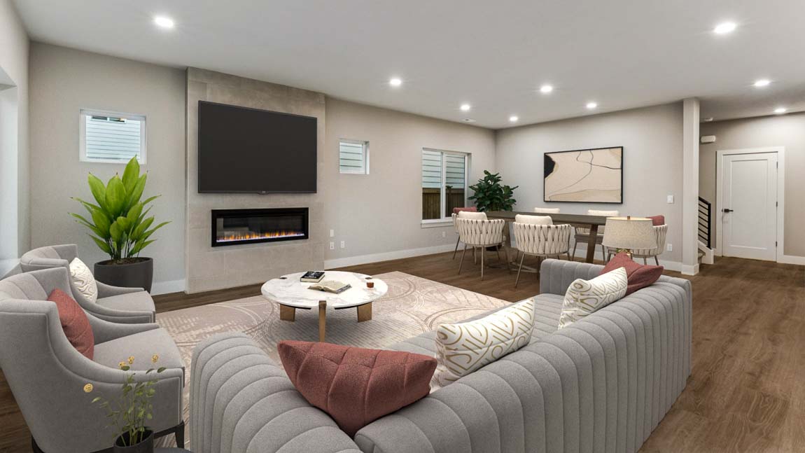 View of dining and living space off of the kitchen