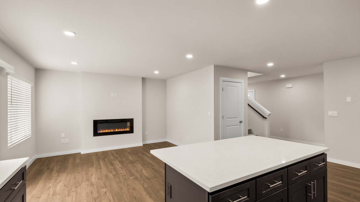 Alternate view of kitchen and living space