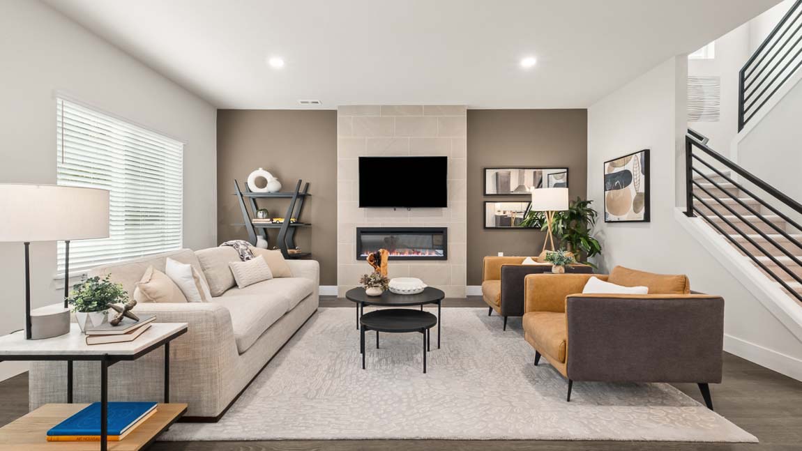 Dining room flowing into living space showcasing open concept living