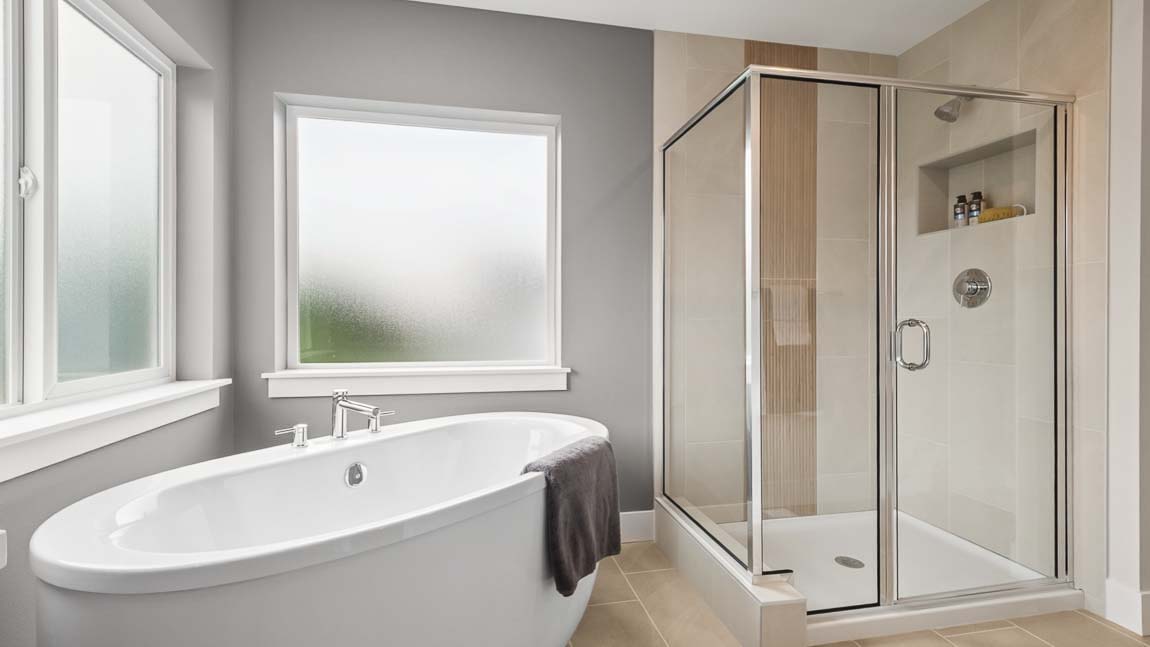 Alternate view Primary bathroom featuring beautiful, oversized shower and modern soaking tub