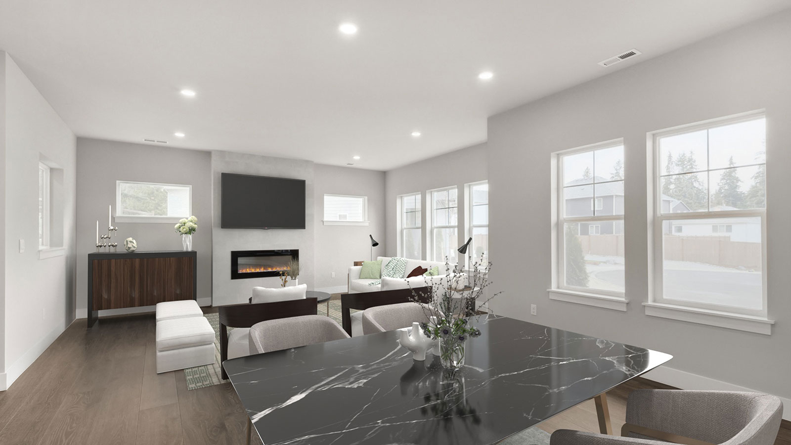 Spacious open concept dining and living space