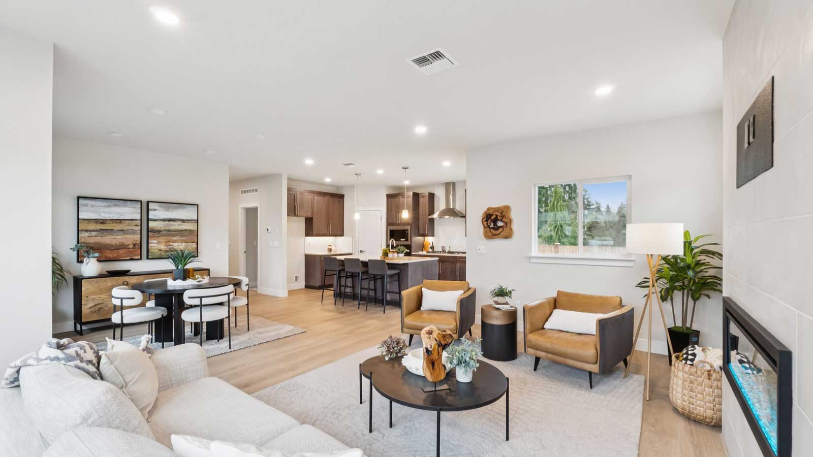 Open concept living, dining and kitchen space for convenience and easy living