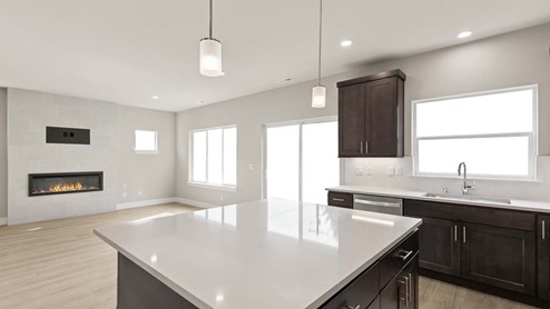 Kitchen island with pendent lighting