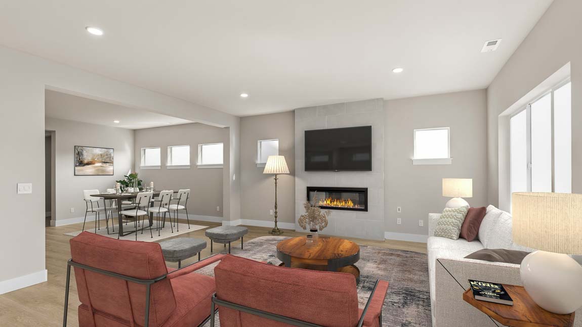 Gorgeous living room with cozy electric fireplace