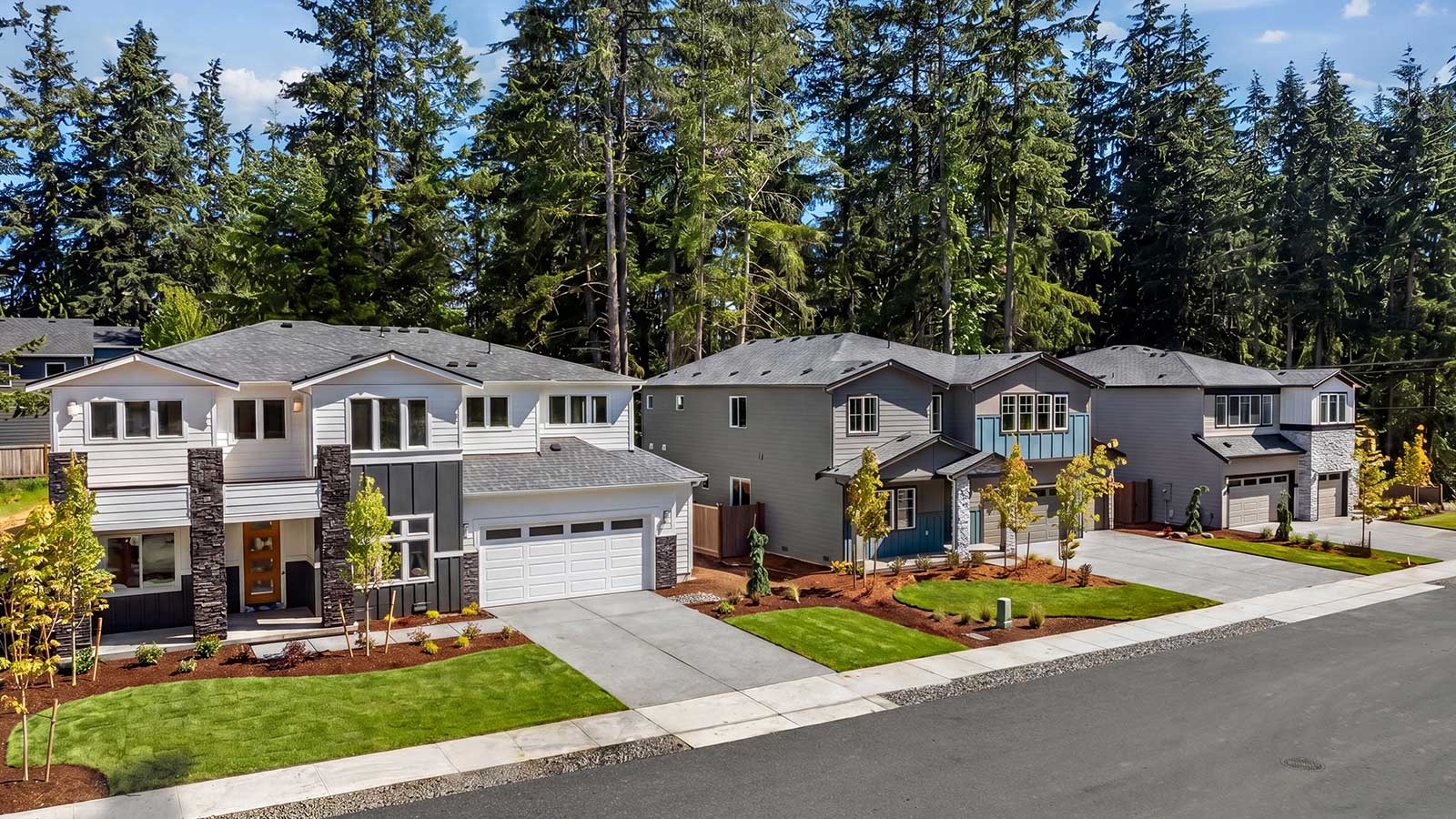 Aerial shot of the 1st three homes in the community