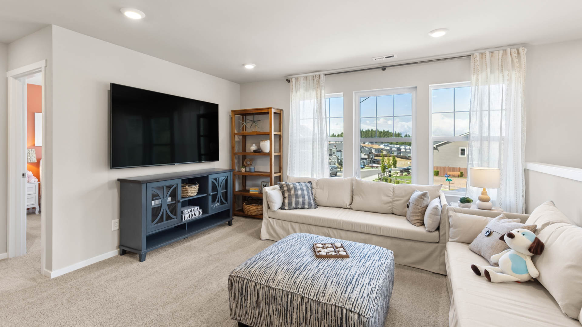 Living room flows into the dining space
