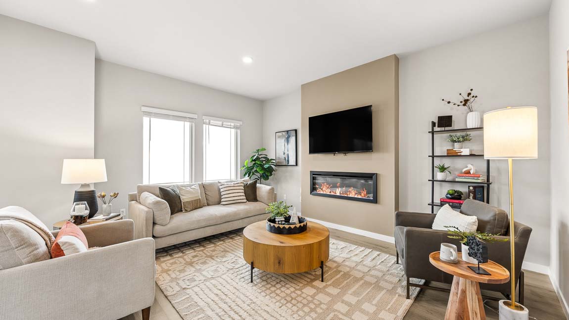 Beautiful living room with cozy electric fireplace
