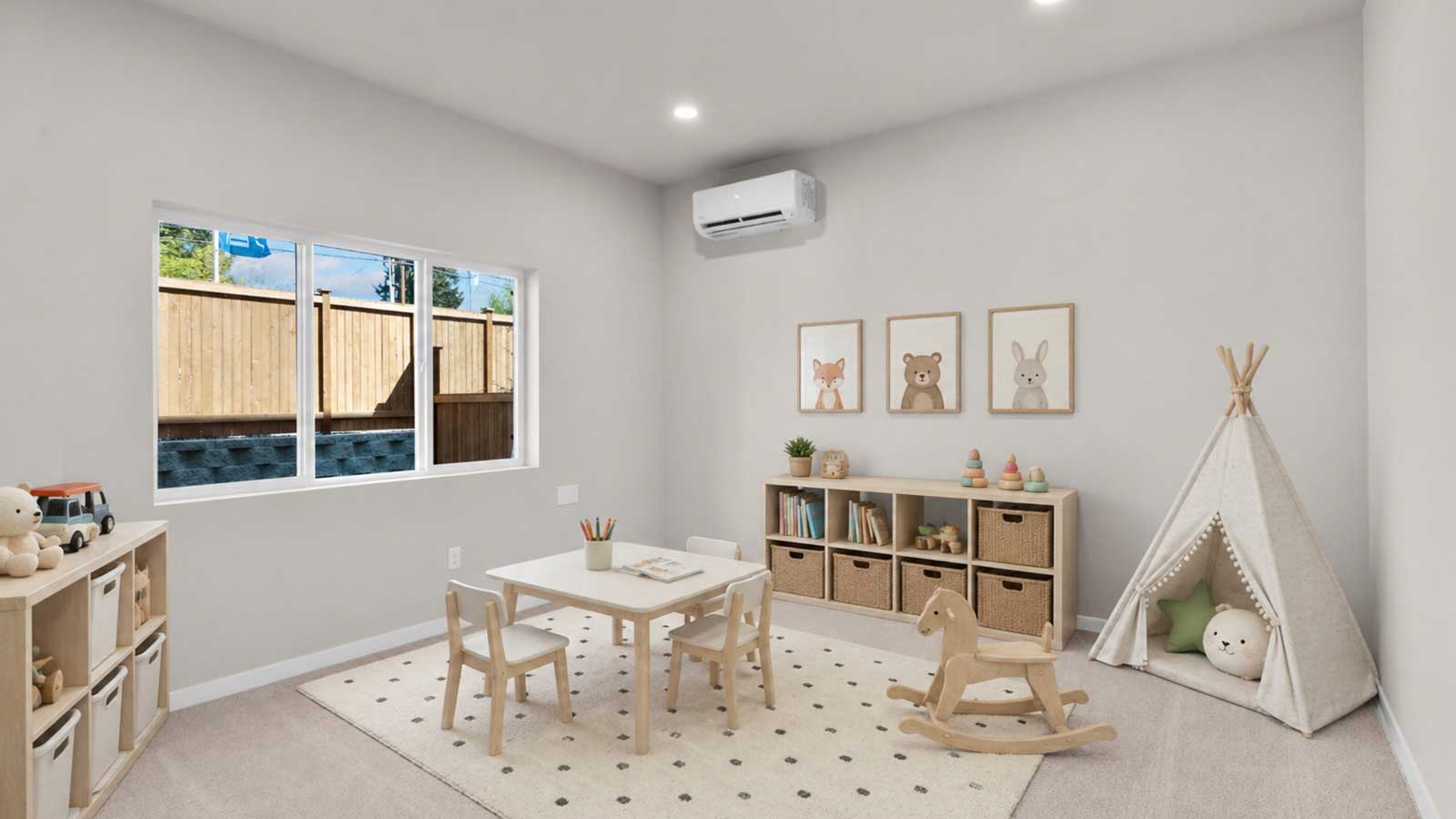 Lower floor Rec room staged as a playroom