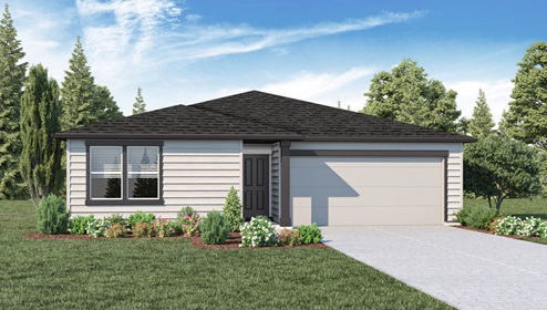 exterior front rendering of the sierra floor plan, a single-story home with a 2-car garage