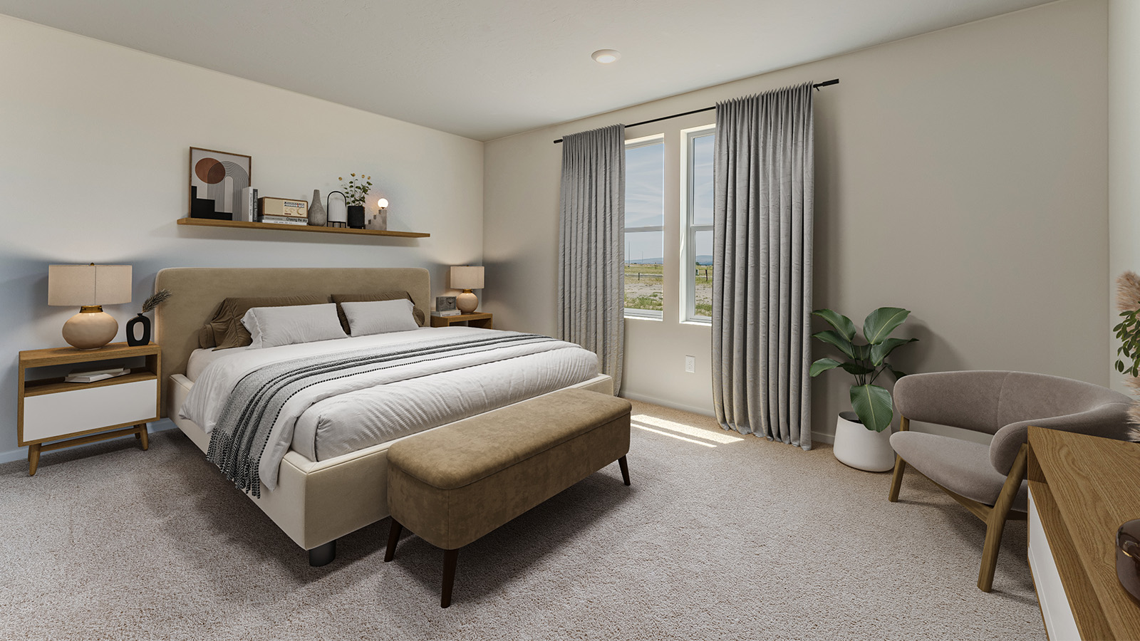 Primary bedroom with wall-to-wall carpet, a walk-in closet and an attached bathroom