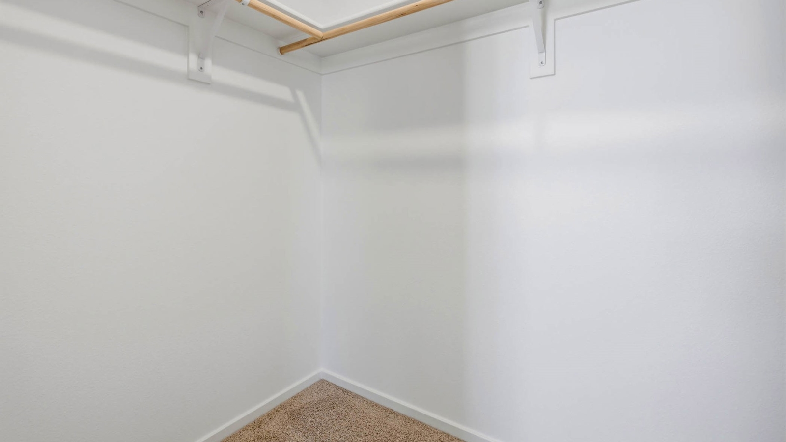 Primary bedroom walk-in closet with built-in shelves