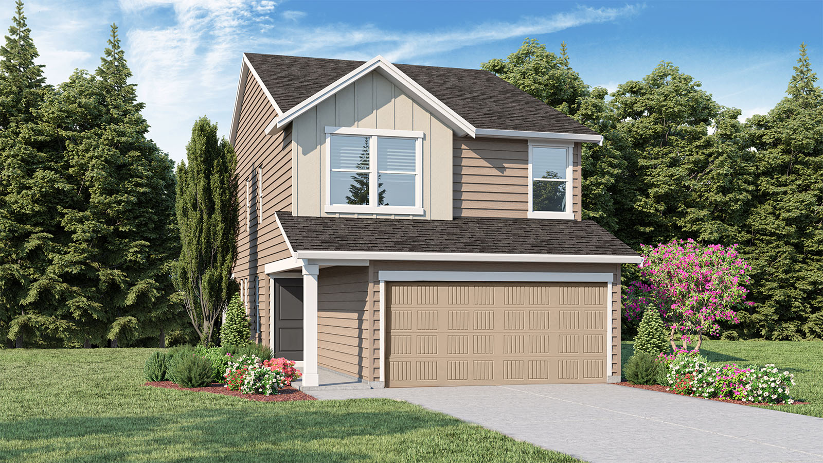 exterior front single-family home with a 2-car garage