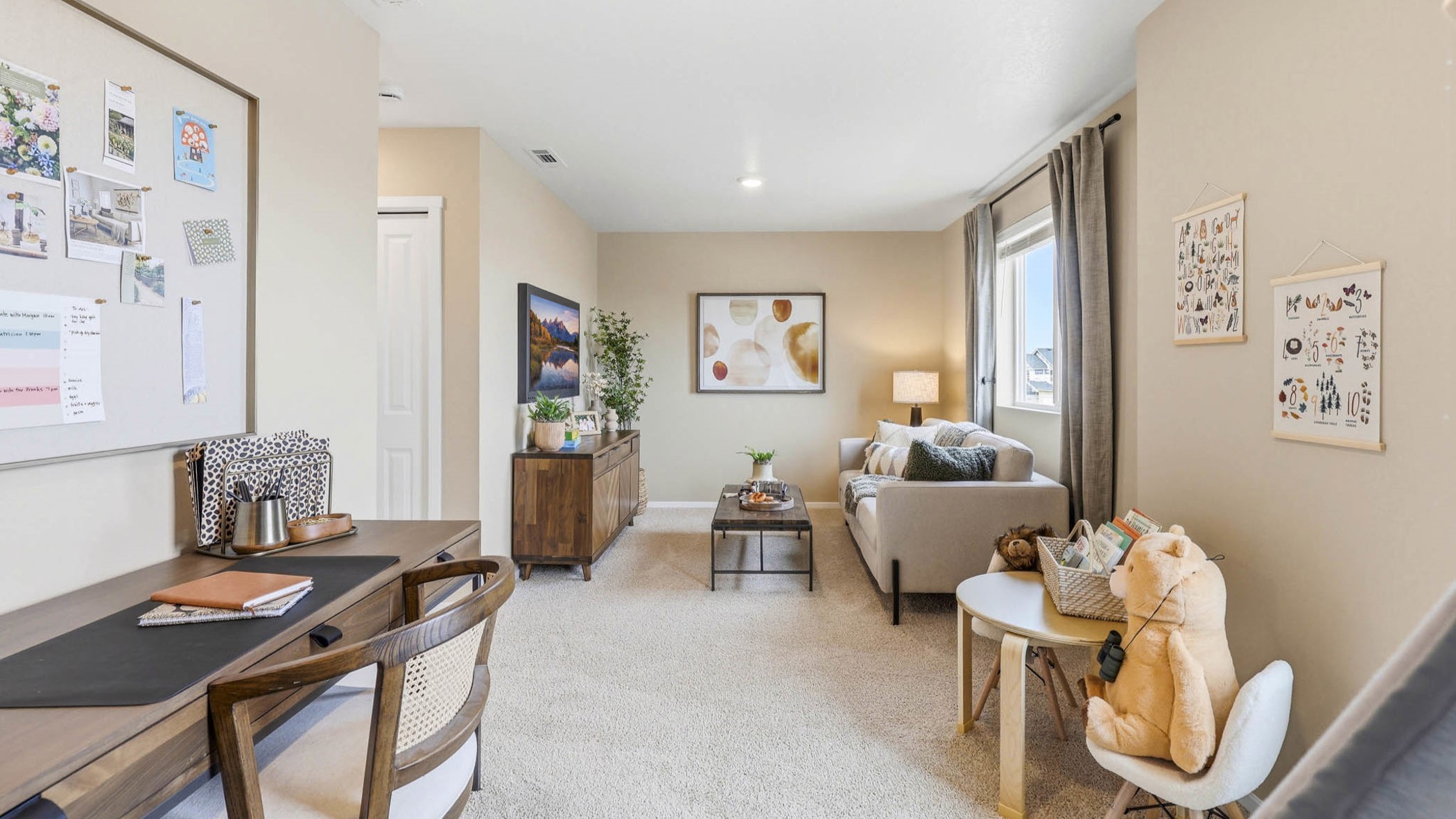 Bedroom with wall-to-wall carpet and a closet