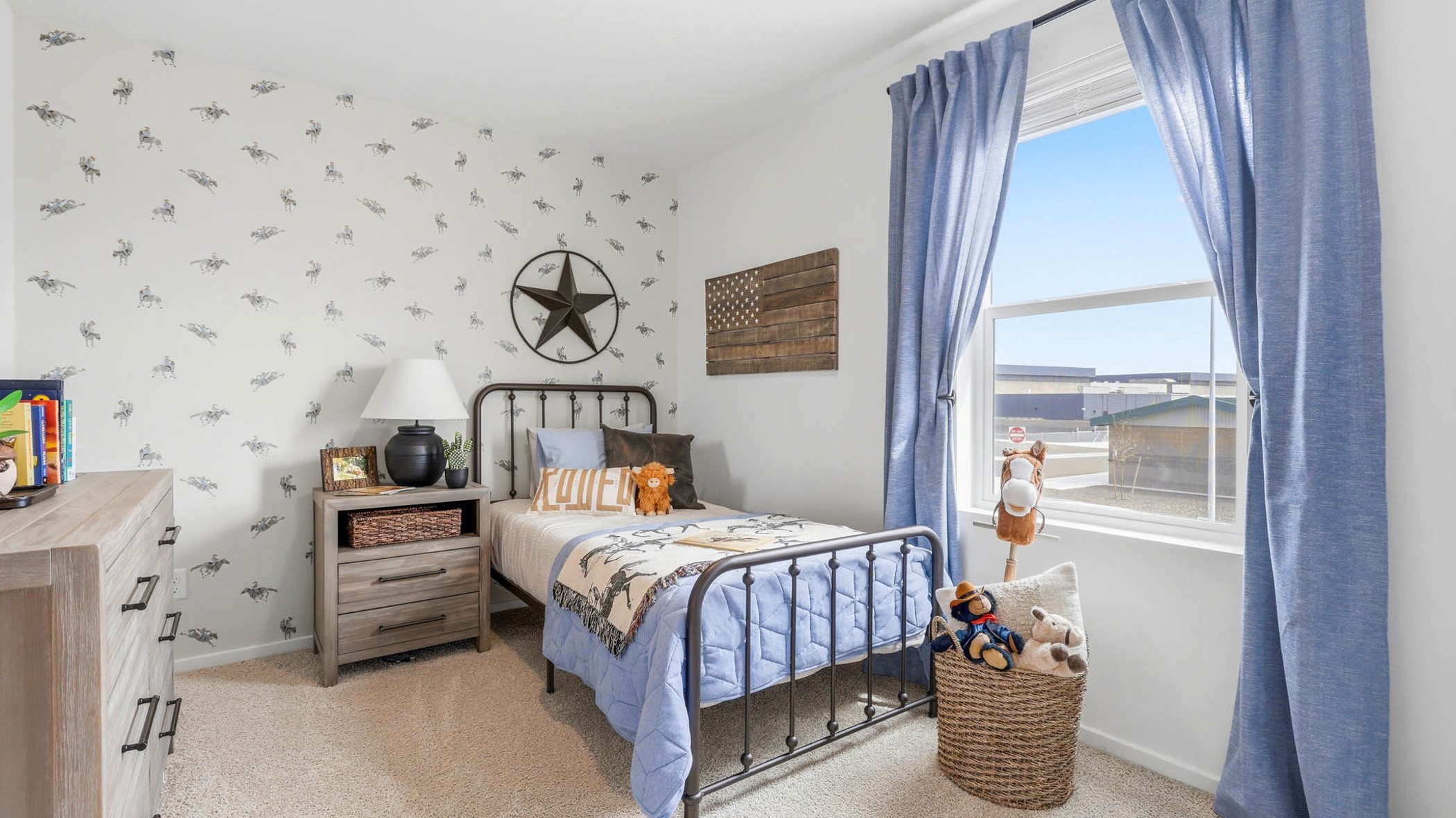 Bedroom with wall-to-wall carpet and a closet