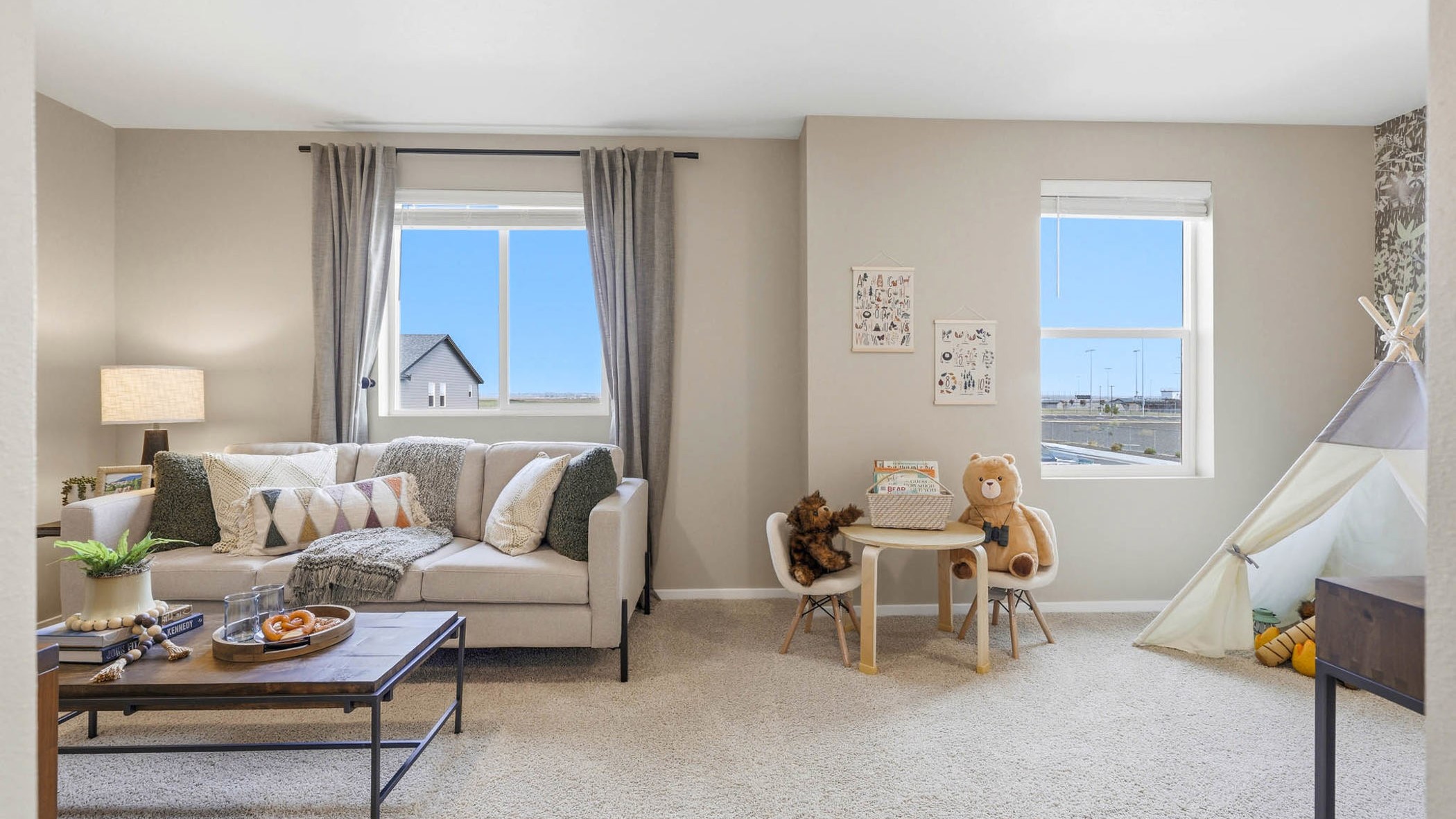 Bedroom with wall-to-wall carpet and a closet