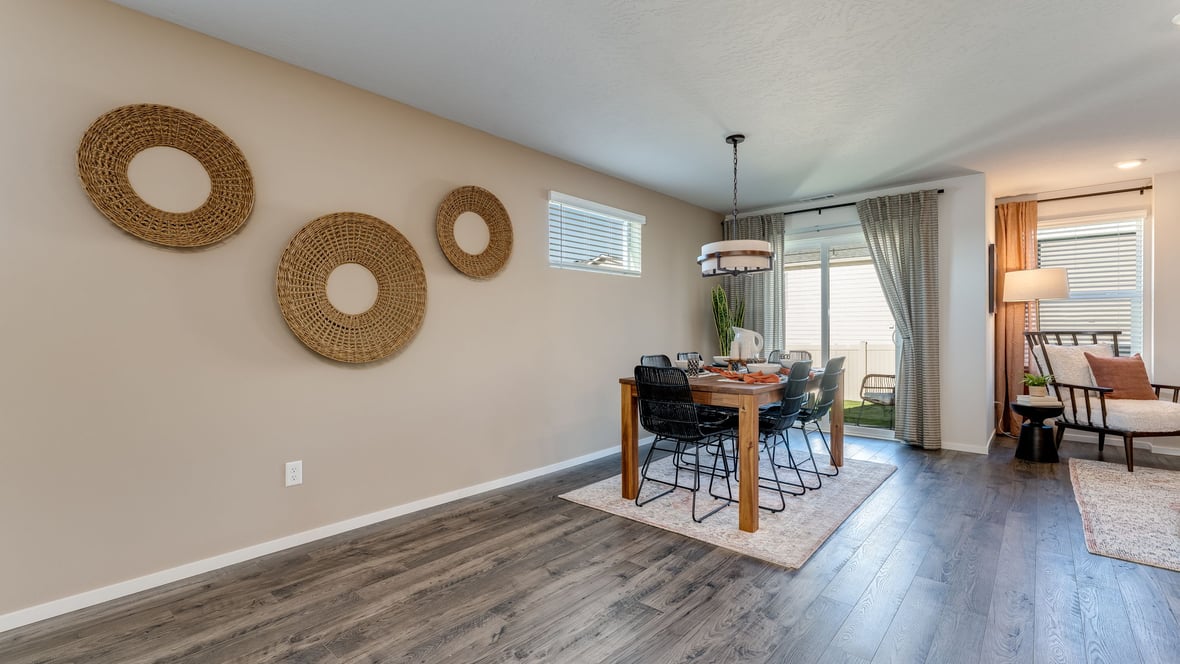 Great room with laminate flooring and an electric fireplace