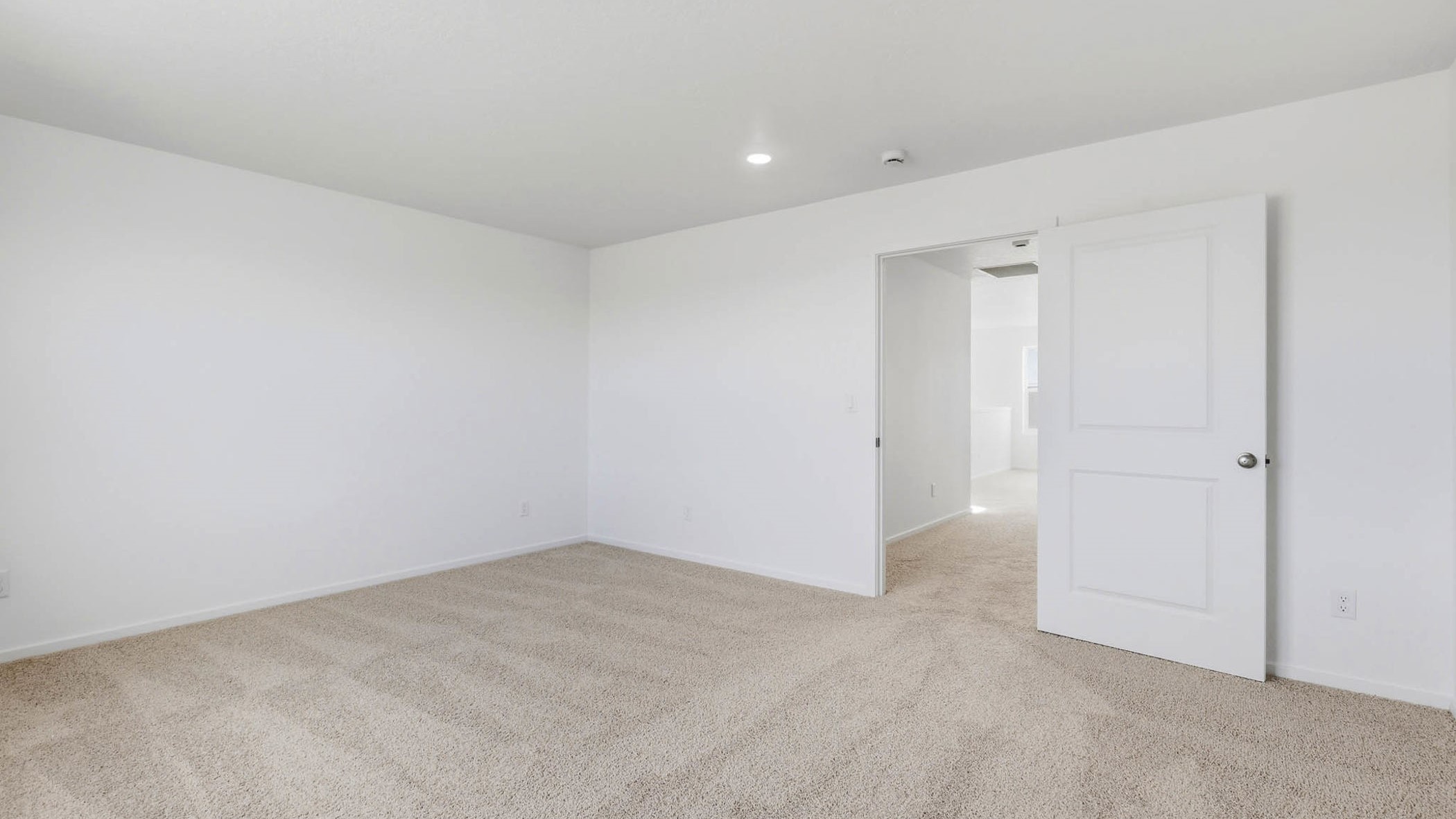 Primary bedroom with wall-to-wall carpet, a walk-in closet and an attached bathroom