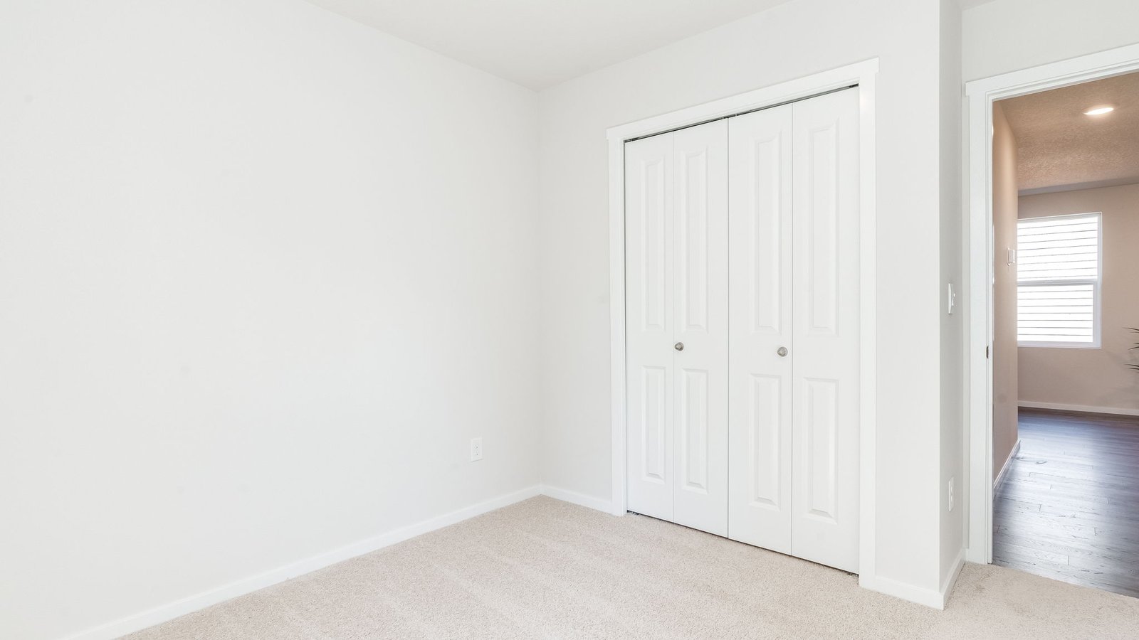 Bedroom with wall-to-wall carpet and a closet