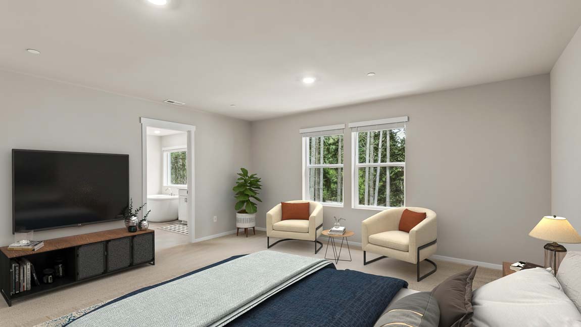 Primary bedroom overlooking dresser with television