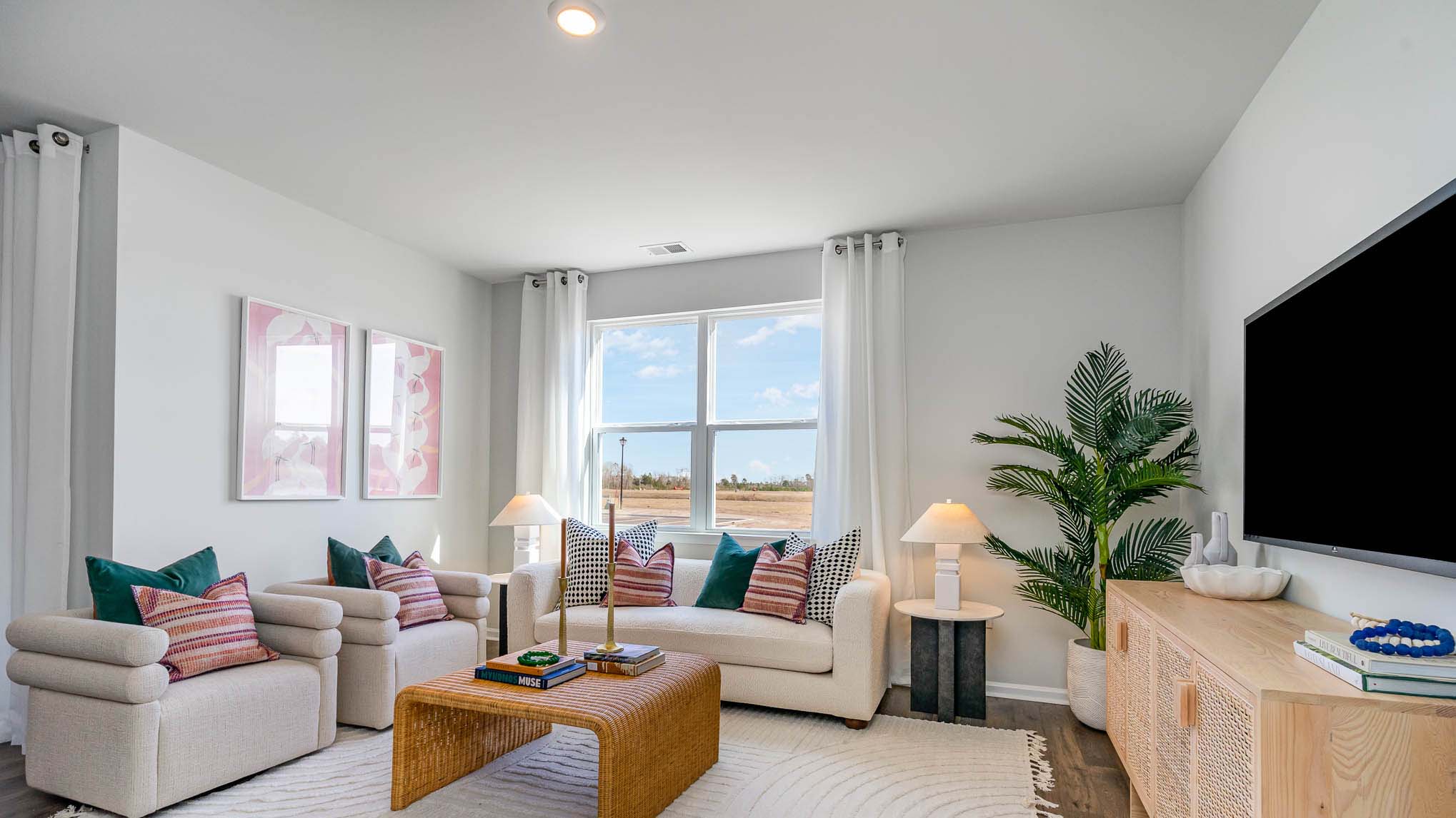 living room with large windows