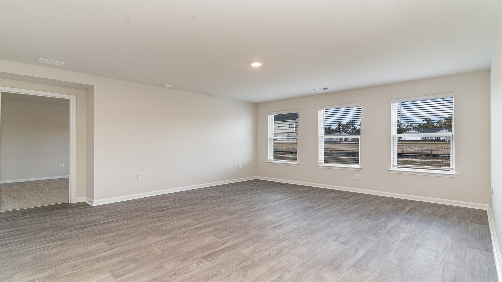 living room with three windows