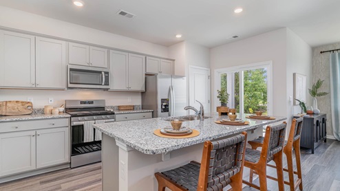 kitchen with gray cabinets