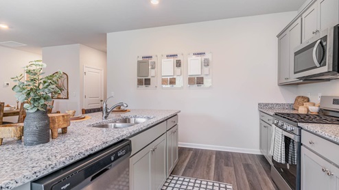 kitchen with gray cabinets