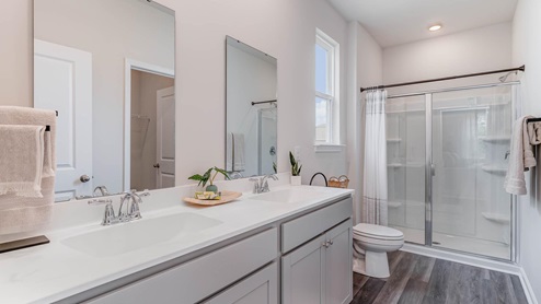 primary bathroom with double vanity