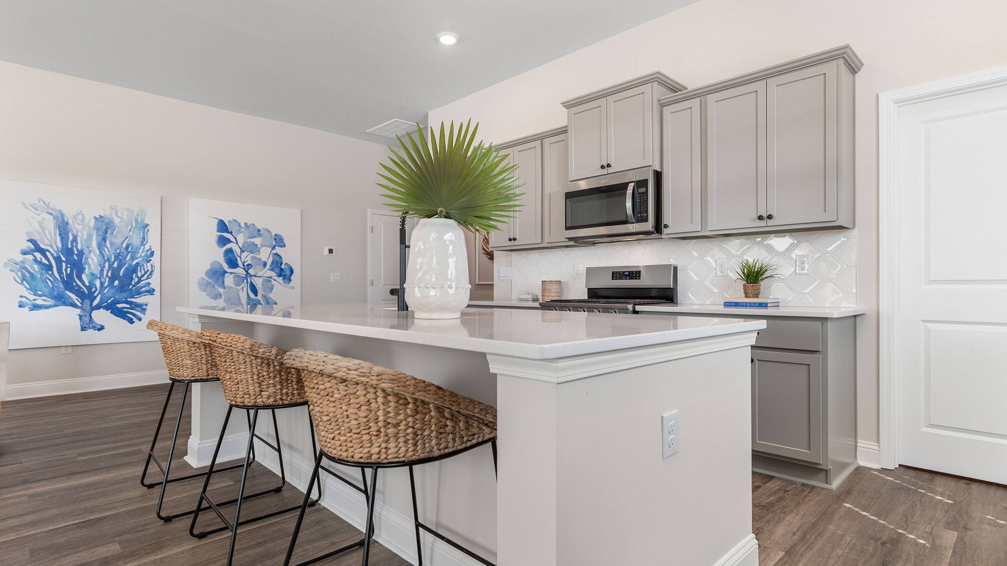 kitchen with gray cabinets