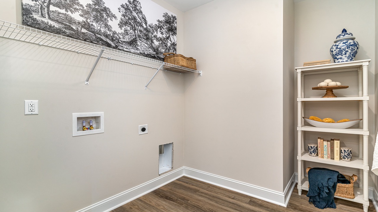 Laundry room with wire shelving