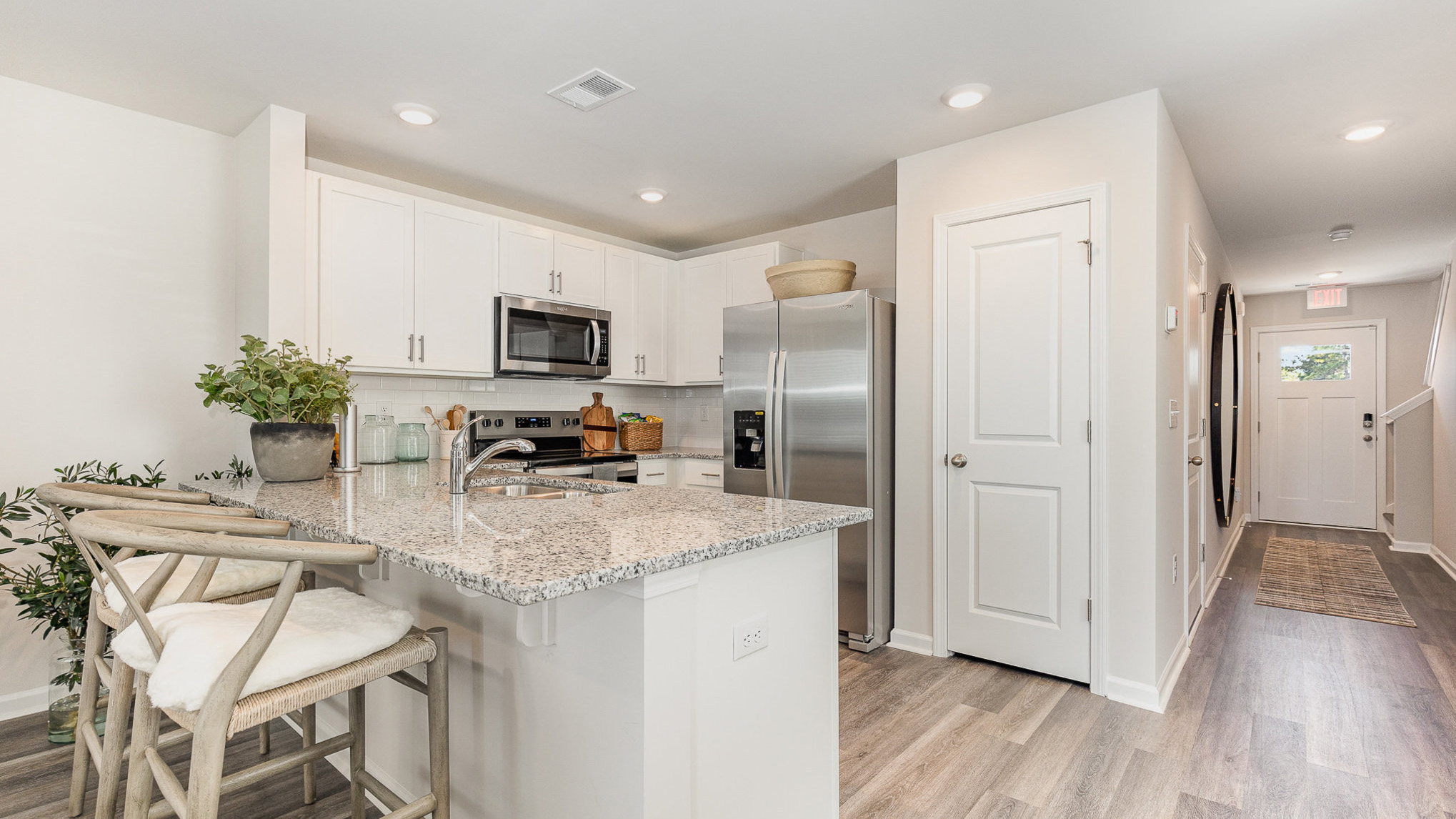 kitchen with white cabinets