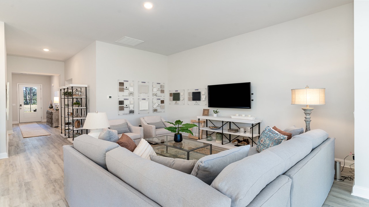 living room with vinyl plank flooring