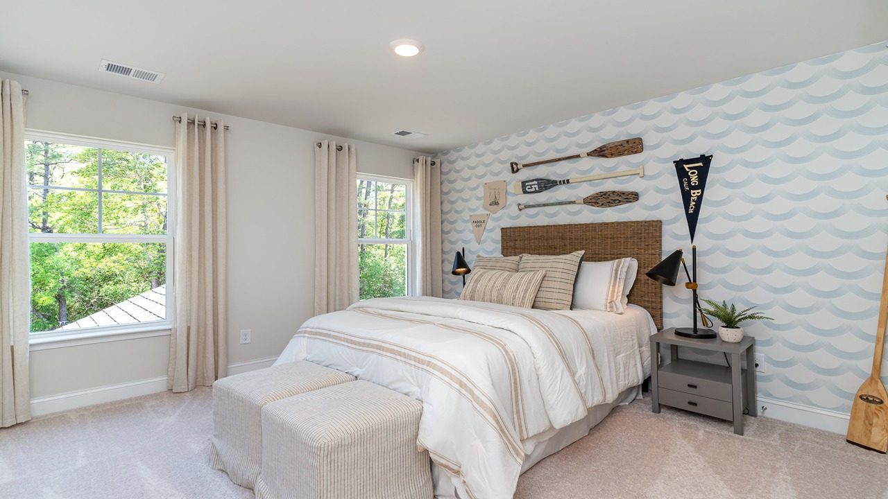 bedroom with double window