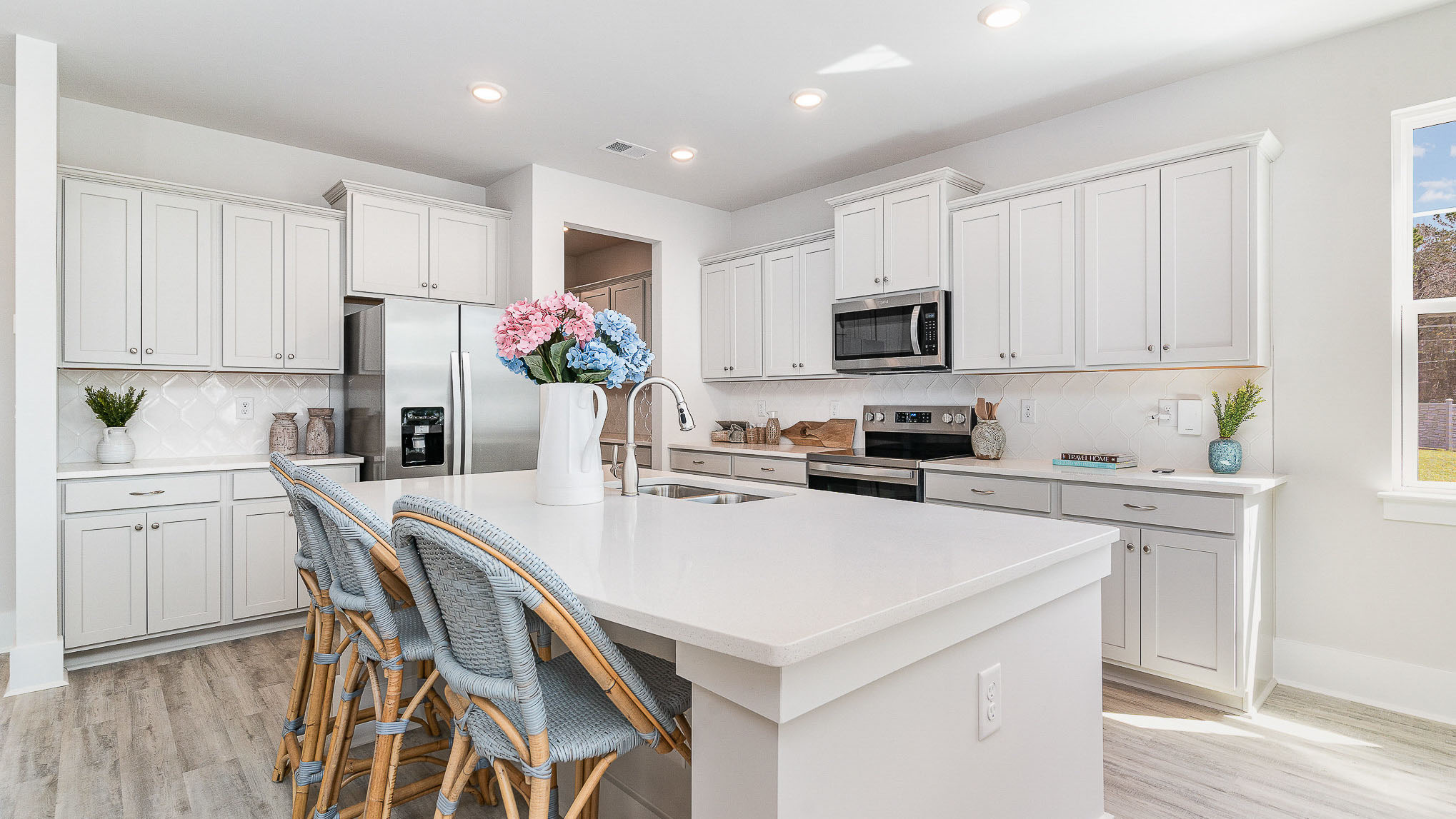 kitchen with white cabinets