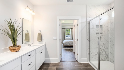 bathroom with quartz counters