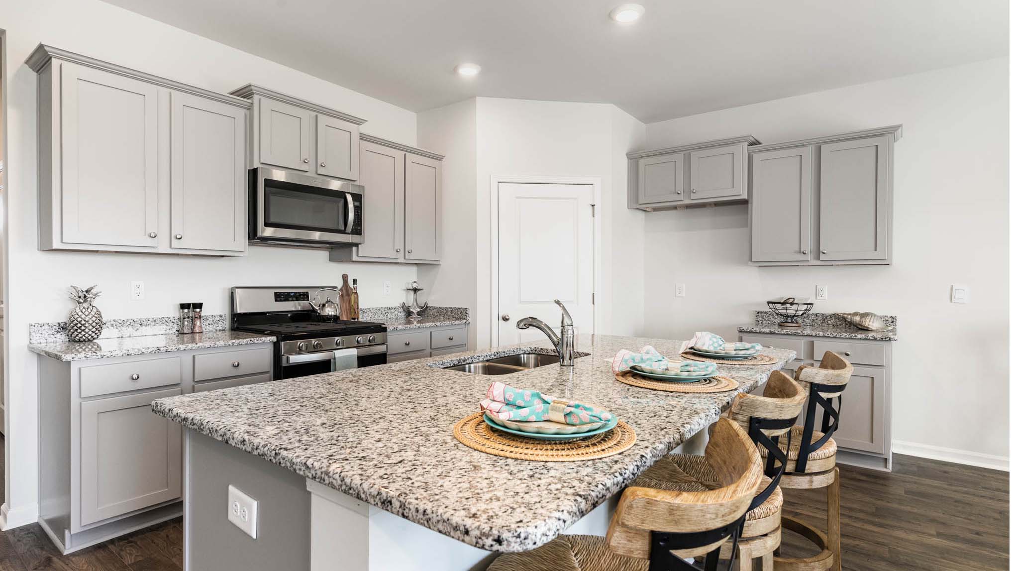 kitchen with gray cabinets